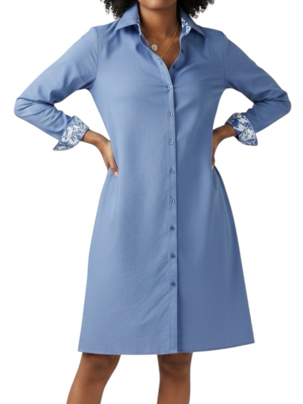 Chico’s No Iron Oxford Chambray Longsleeve Shirt Dress 4 20/22